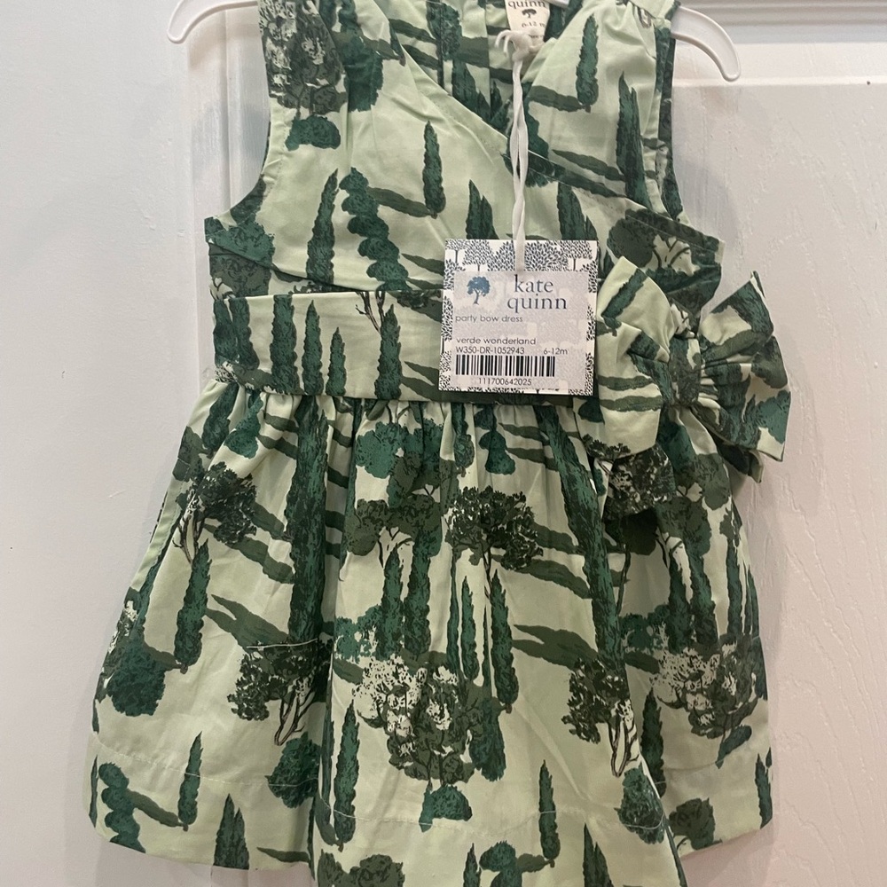 Kate Quinn Baby Party Dress -  Forest Green Tree Pattern - 6-12 Months